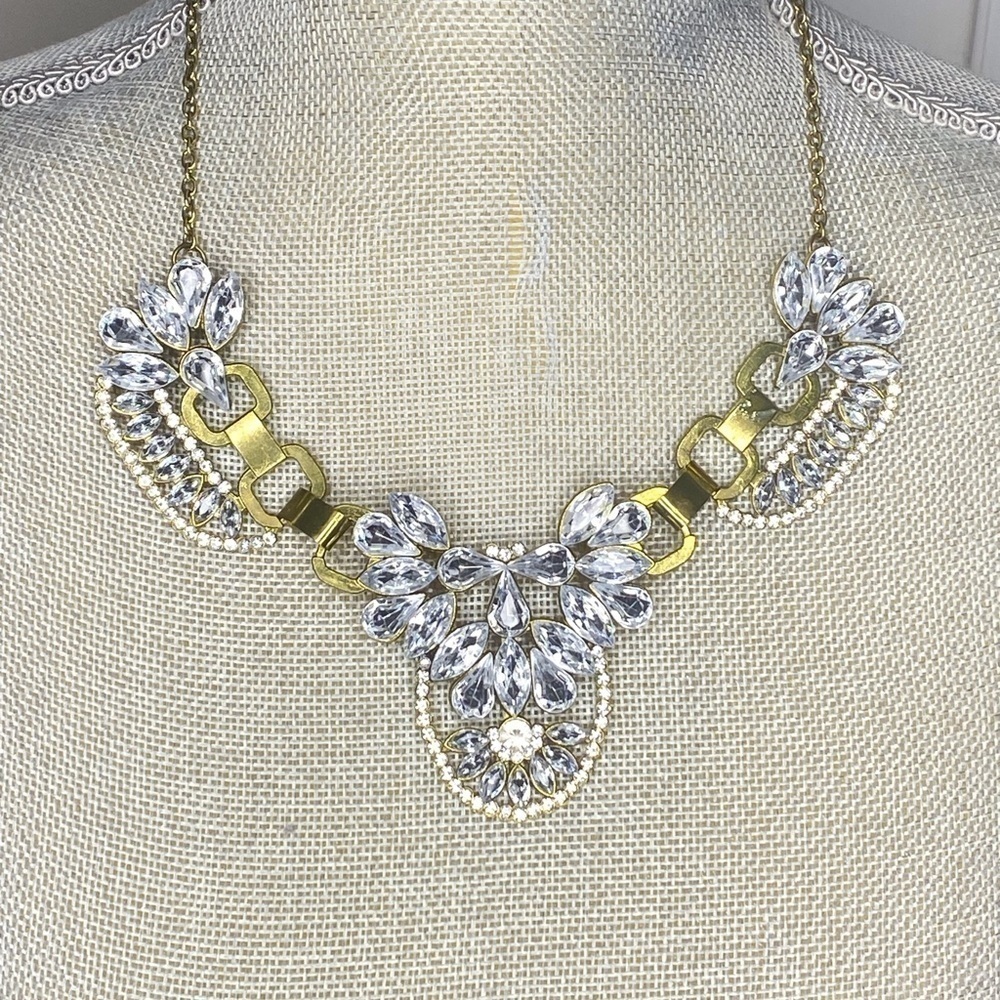 Crystal and Brushed Gold Necklace #165